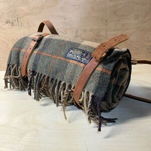 Vintage Pendleton Wool Throw Blanket with Leather Strap, Thomas Kay edition